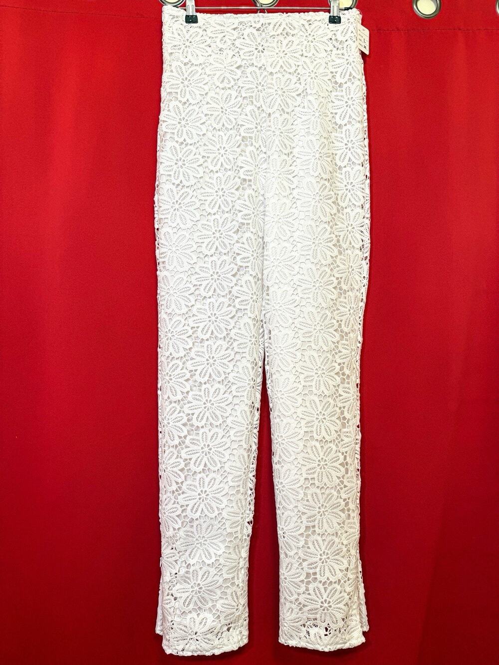 Sz Medium Large White Lace Cotton Romantic Summer Women Pants Floral Waist 30